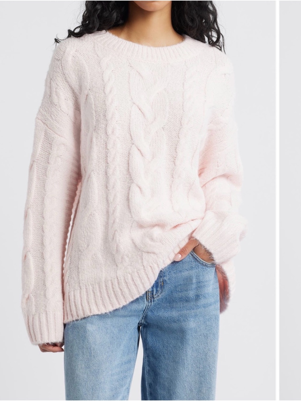 bp Cable Knit Crewneck Sweater in Pale Pink